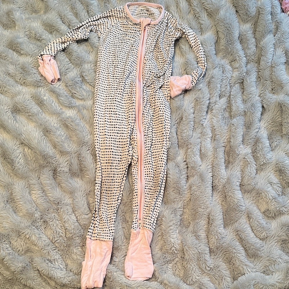 Little Sleepies Pink and Black Dotted Footie